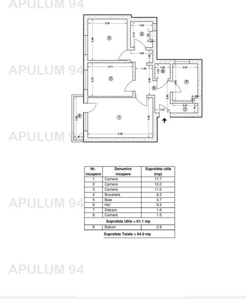 Apartament de 3 camere, Metrou si Parc Tineretului 64 mp